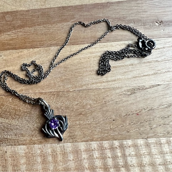 Toucan of Scotland Silver Celtic Thistle February Birthstone Pendant Necklace - Picture 5 of 8